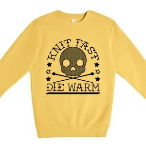 Funny Gothic Yarn Skull Knitting Needles Knit Fast Die Warm Premium Crewneck Sweatshirt