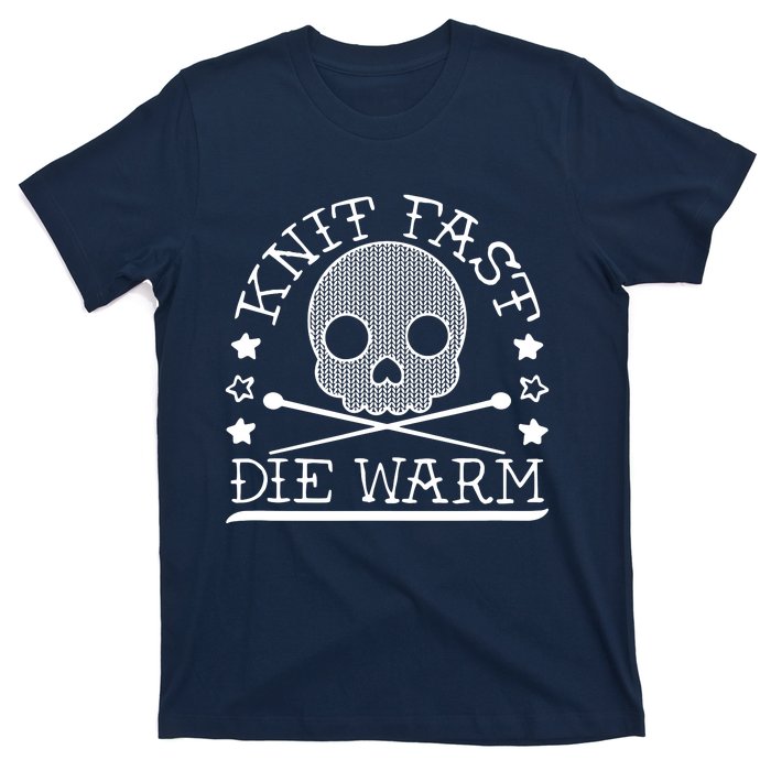 Funny Gothic Yarn Skull Knitting Needles Knit Fast Die Warm T-Shirt