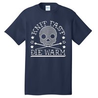 Funny Gothic Yarn Skull Knitting Needles Knit Fast Die Warm Tall T-Shirt