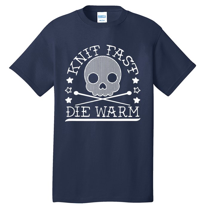 Funny Gothic Yarn Skull Knitting Needles Knit Fast Die Warm Tall T-Shirt