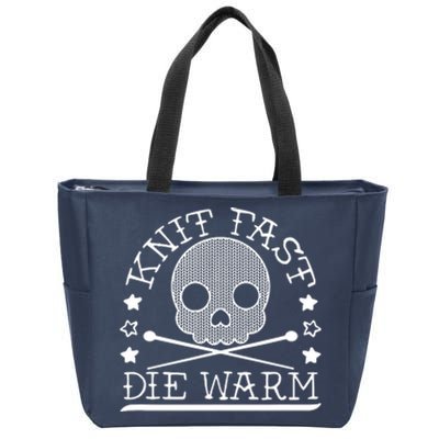 Funny Gothic Yarn Skull Knitting Needles Knit Fast Die Warm Zip Tote Bag