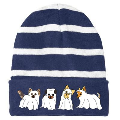 Funny Ghost Yorkshire Terrier Yorkie Dog Lover Halloween Day Striped Beanie with Solid Band