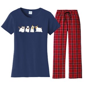 Funny Ghost Yorkshire Terrier Yorkie Dog Lover Halloween Day Women's Flannel Pajama Set