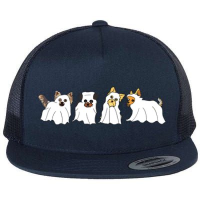 Funny Ghost Yorkshire Terrier Yorkie Dog Lover Halloween Day Flat Bill Trucker Hat