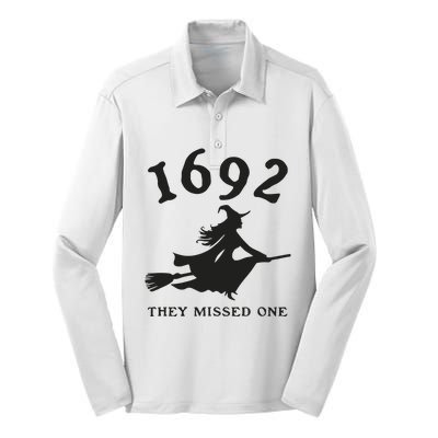 Funny Halloween 1692 They Missed One Salem Witch Silk Touch Performance Long Sleeve Polo