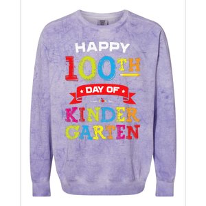 funny Happy 100th Day Of Kindergarten For Teacher Colorblast Crewneck Sweatshirt