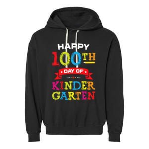 funny Happy 100th Day Of Kindergarten For Teacher Garment-Dyed Fleece Hoodie