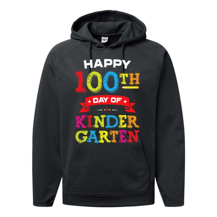 funny Happy 100th Day Of Kindergarten For Teacher Performance Fleece Hoodie