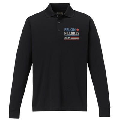 Felon Hillbilly 2024 Trump Vance 2024 2024 Election Performance Long Sleeve Polo