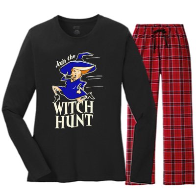 Funny Halloween 2024 Donald Trump Join The Witch Hunt Women's Long Sleeve Flannel Pajama Set 