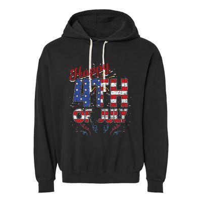 Fireworks Happy 4th Of July US Flag American 4th Of July Garment-Dyed Fleece Hoodie