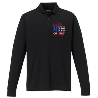 Fireworks Happy 4th Of July US Flag American 4th Of July Performance Long Sleeve Polo