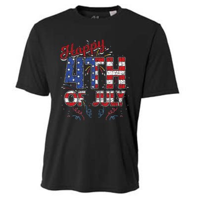 Fireworks Happy 4th Of July US Flag American 4th Of July Cooling Performance Crew T-Shirt