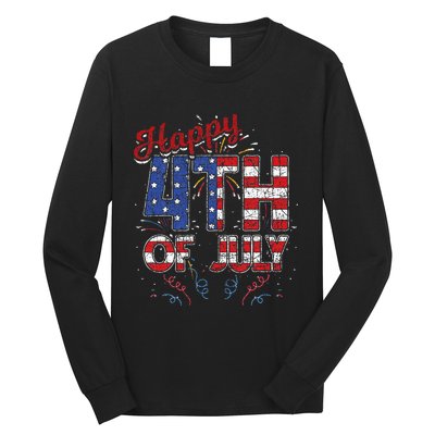 Fireworks Happy 4th Of July US Flag American 4th Of July Long Sleeve Shirt