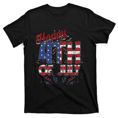 Fireworks Happy 4th Of July US Flag American 4th Of July T-Shirt