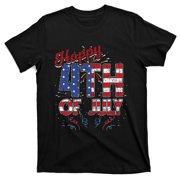 Fireworks Happy 4th Of July US Flag American 4th Of July T-Shirt