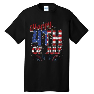 Fireworks Happy 4th Of July US Flag American 4th Of July Tall T-Shirt