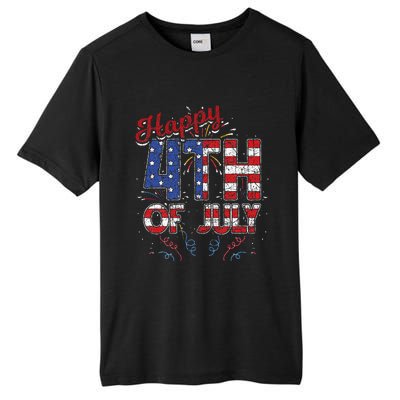 Fireworks Happy 4th Of July US Flag American 4th Of July Tall Fusion ChromaSoft Performance T-Shirt