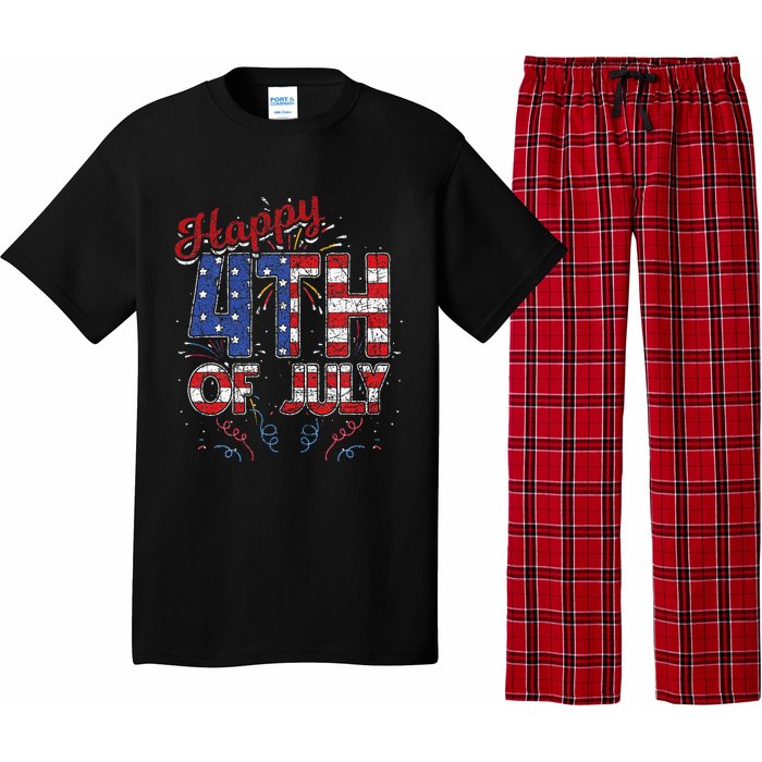 Fireworks Happy 4th Of July US Flag American 4th Of July Pajama Set