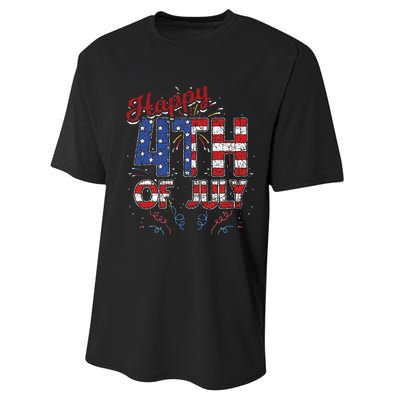 Fireworks Happy 4th Of July US Flag American 4th Of July Performance Sprint T-Shirt