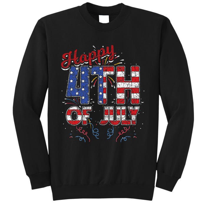 Fireworks Happy 4th Of July US Flag American 4th Of July Tall Sweatshirt