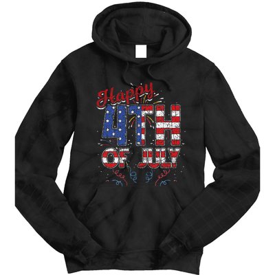 Fireworks Happy 4th Of July US Flag American 4th Of July Tie Dye Hoodie