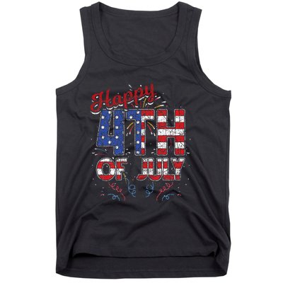 Fireworks Happy 4th Of July US Flag American 4th Of July Tank Top