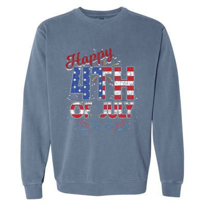 Fireworks Happy 4th Of July US Flag American 4th Of July Garment-Dyed Sweatshirt