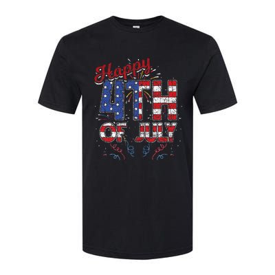 Fireworks Happy 4th Of July US Flag American 4th Of July Softstyle CVC T-Shirt