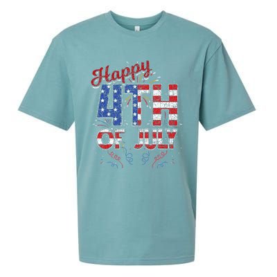 Fireworks Happy 4th Of July US Flag American 4th Of July Sueded Cloud Jersey T-Shirt