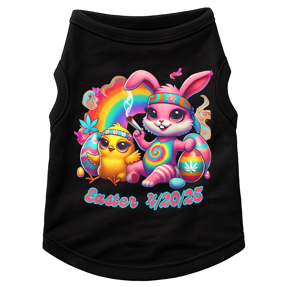 Funny Happy 420 Easter Bunny Chick Smoking Weed Cannabis Doggie Tank