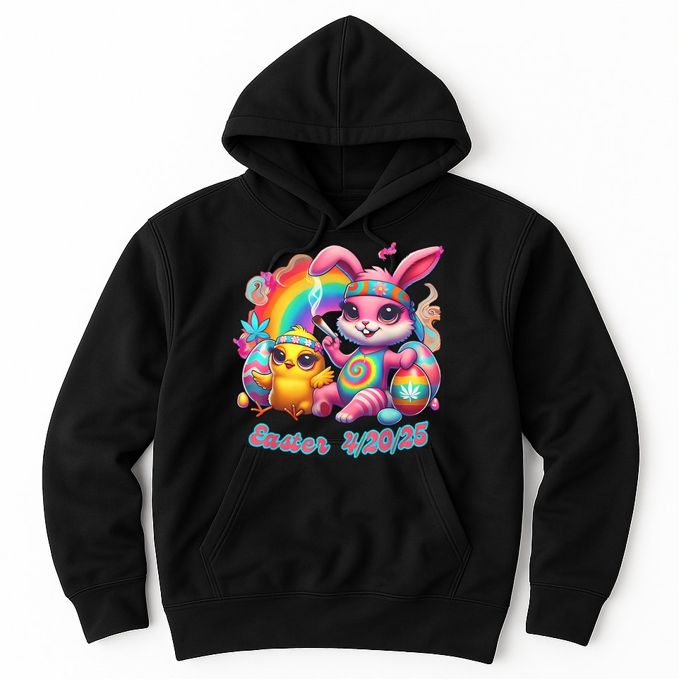 Funny Happy 420 Easter Bunny Chick Smoking Weed Cannabis Hoodie