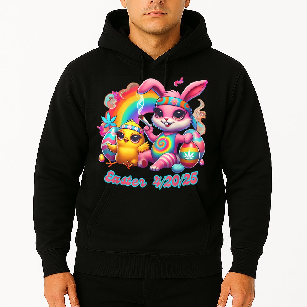 Funny Happy 420 Easter Bunny Chick Smoking Weed Cannabis Hoodie