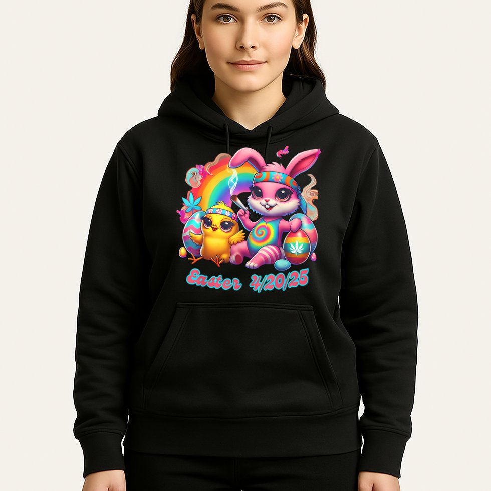 Funny Happy 420 Easter Bunny Chick Smoking Weed Cannabis Hoodie