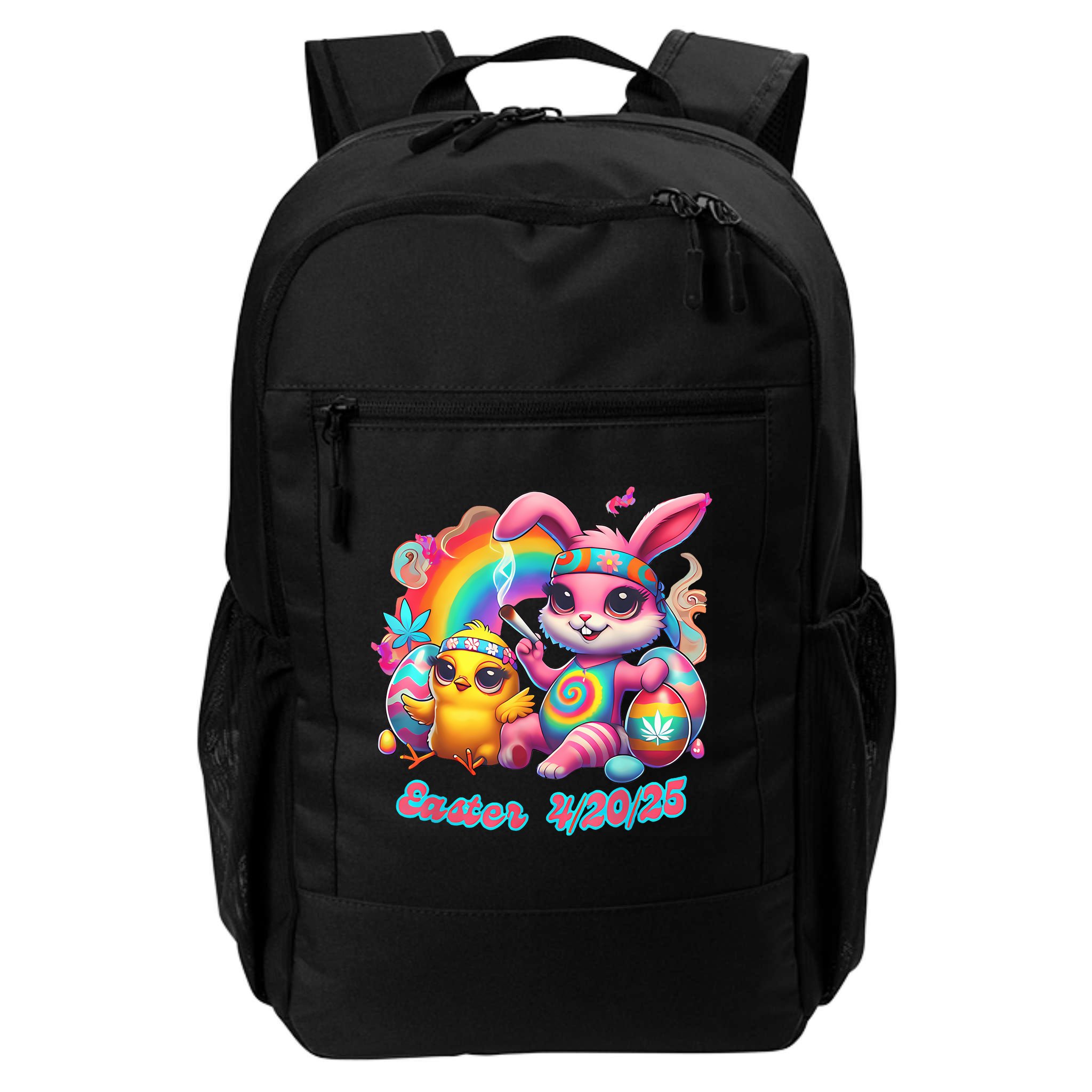 Funny Happy 420 Easter Bunny Chick Smoking Weed Cannabis Backpack