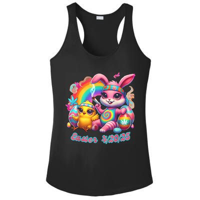 Funny Happy 420 Easter Bunny Chick Smoking Weed Cannabis Ladies PosiCharge Competitor Racerback Tank