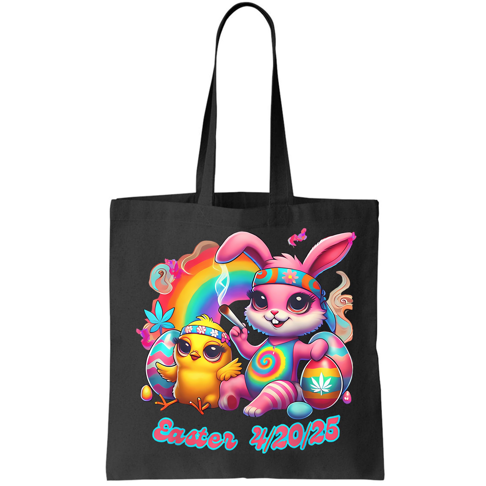 Funny Happy 420 Easter Bunny Chick Smoking Weed Cannabis Bag