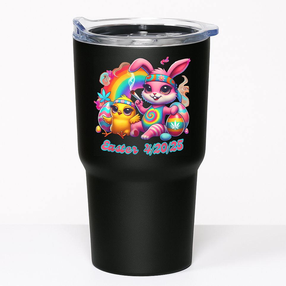 Funny Happy 420 Easter Bunny Chick Smoking Weed Cannabis Tumbler