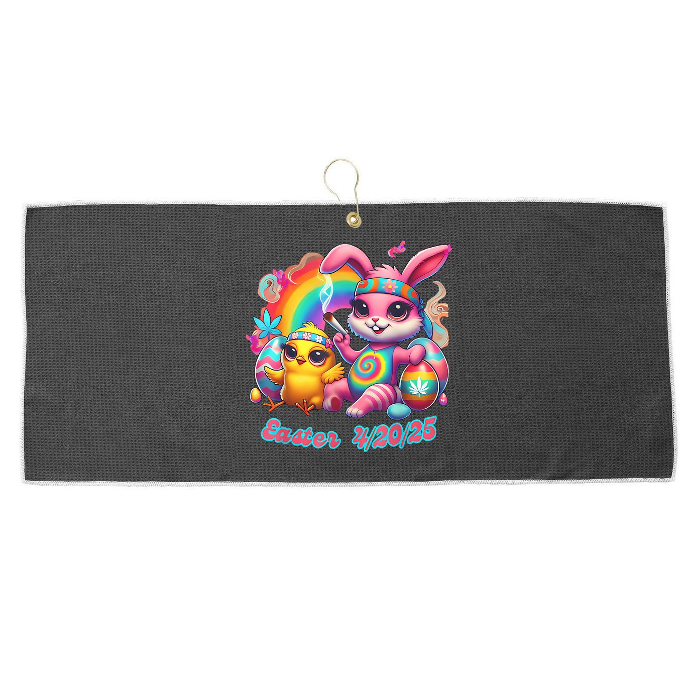 Funny Happy 420 Easter Bunny Chick Smoking Weed Cannabis Large Microfiber Waffle Golf Towel