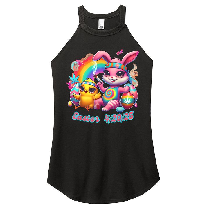 Funny Happy 420 Easter Bunny Chick Smoking Weed Cannabis Women's Perfect Tri Rocker Tank