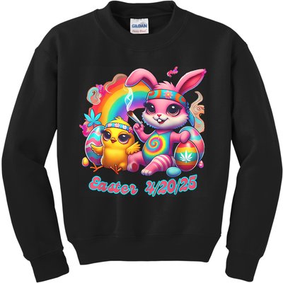 Funny Happy 420 Easter Bunny Chick Smoking Weed Cannabis Kids Sweatshirt