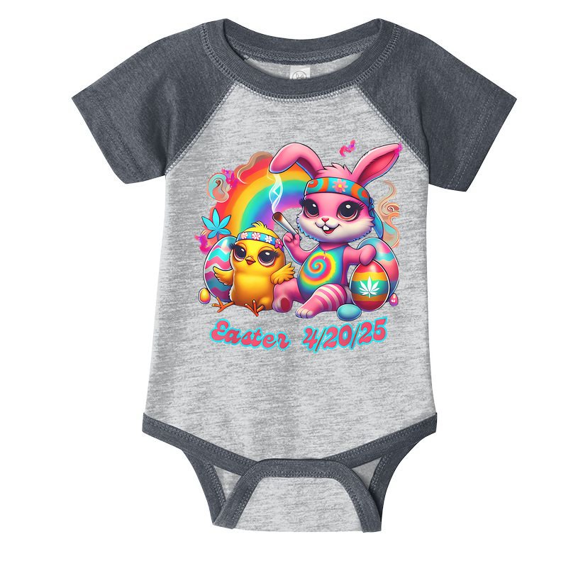 Funny Happy 420 Easter Bunny Chick Smoking Weed Cannabis Infant Baby Jersey Bodysuit