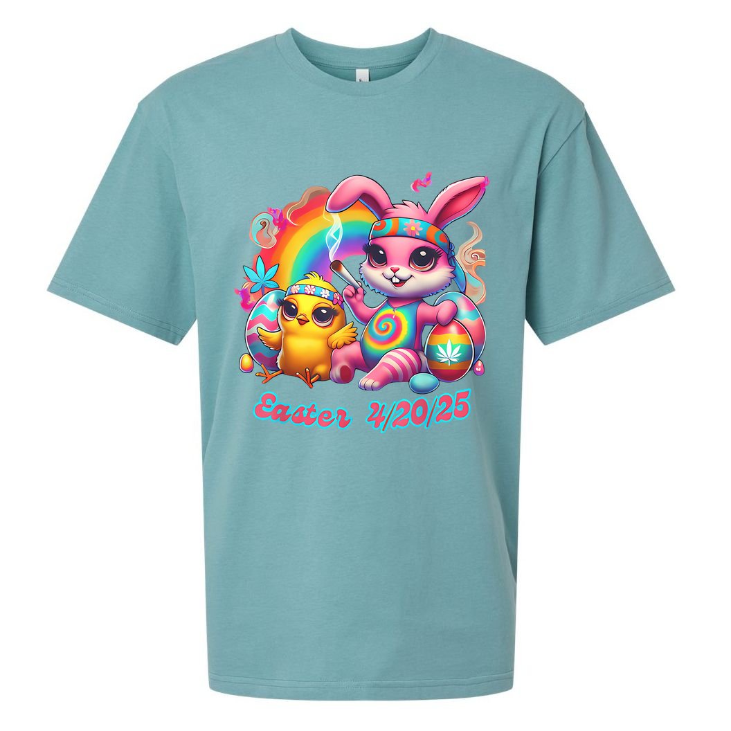Funny Happy 420 Easter Bunny Chick Smoking Weed Cannabis Sueded Cloud Jersey T-Shirt