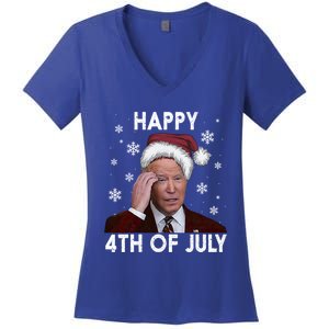 Funny Happy 4th Of July Joe Biden Costume Santa Great Gift Meaningful Gift Women's V-Neck T-Shirt