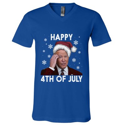 Funny Happy 4th Of July Joe Biden Costume Santa Gift Funny Gift V-Neck T-Shirt