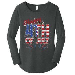 Fireworks Happy 4th Of July US Flag American 4th Of July Women's Perfect Tri Tunic Long Sleeve Shirt