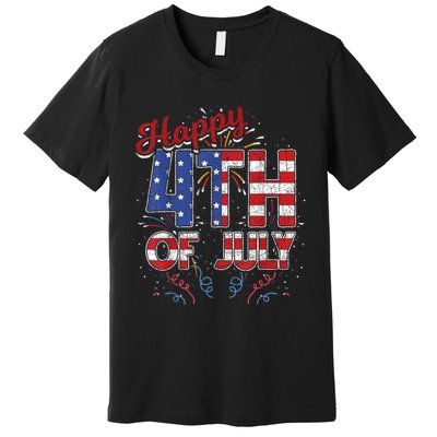 Fireworks Happy 4th Of July US Flag American 4th Of July Premium T-Shirt