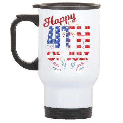 Fireworks Happy 4th Of July US Flag American 4th Of July Stainless Steel Travel Mug