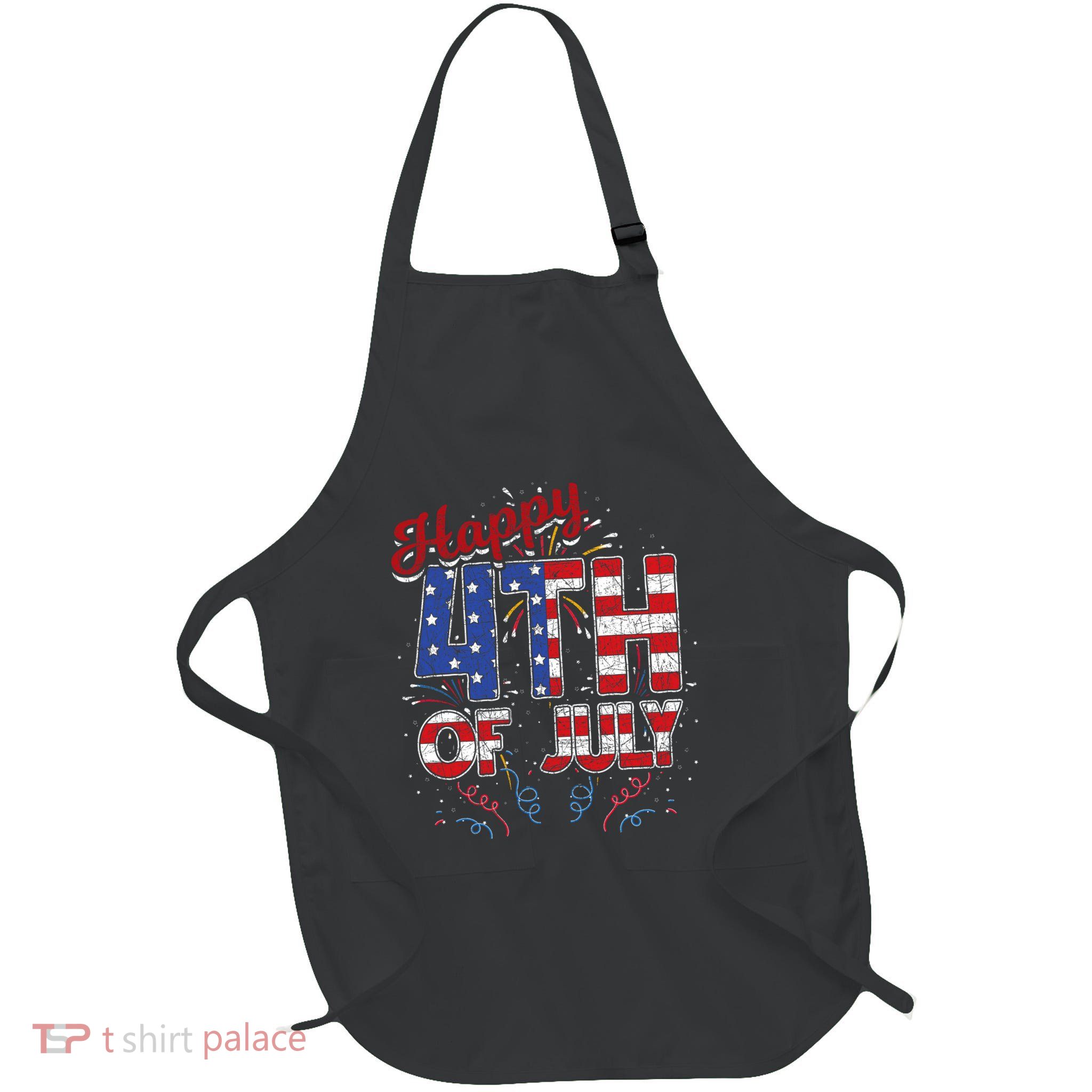 Fireworks Happy 4th Of July Us Flag American 4th Of July Full-Length Apron With Pockets