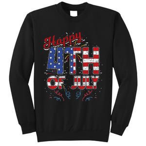 Fireworks Happy 4th Of July Us Flag American 4th Of July Tall Sweatshirt